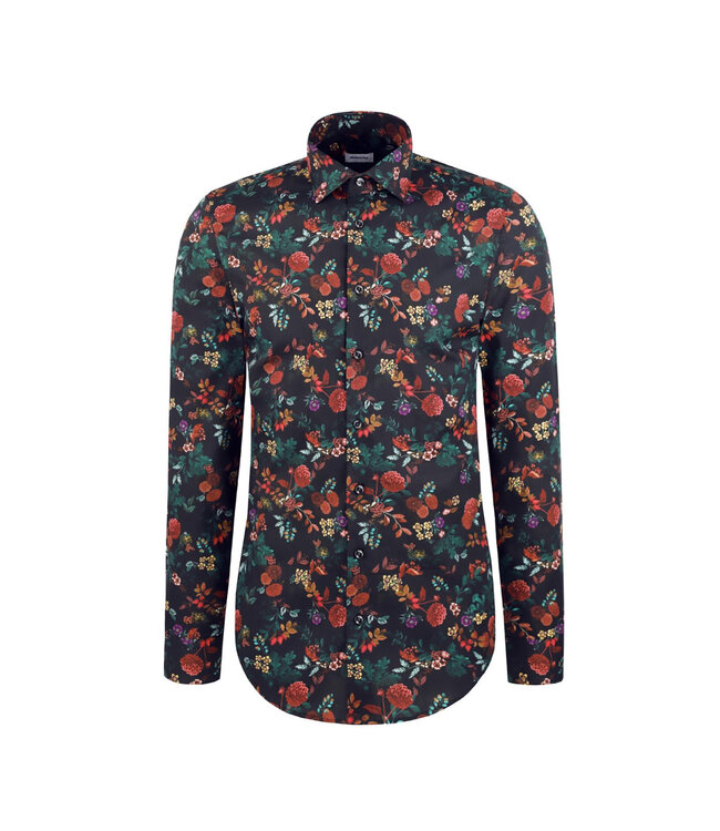 Slim Fit Dark Grey Floral Shirt