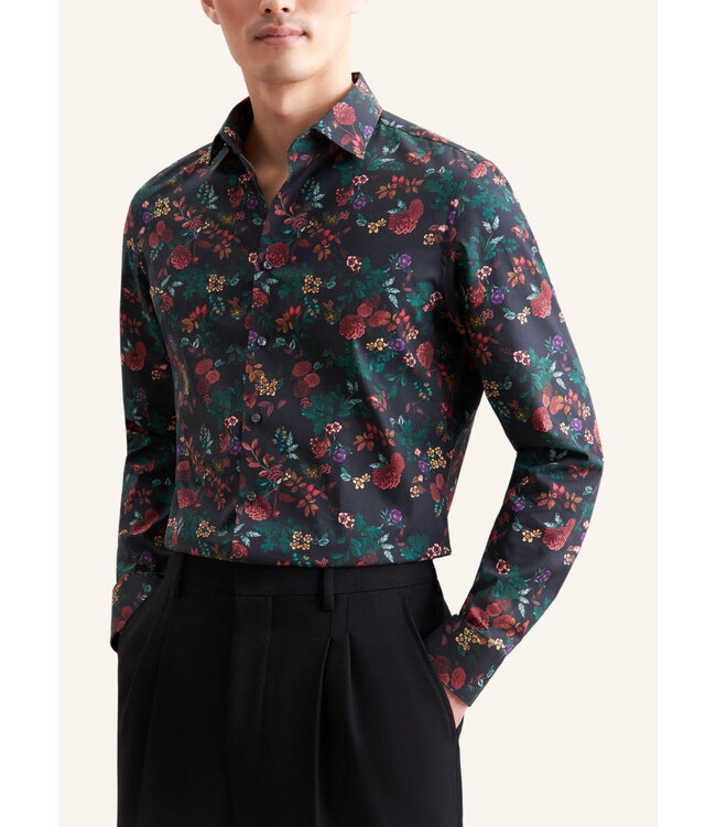 Slim Fit Dark Grey Floral Shirt