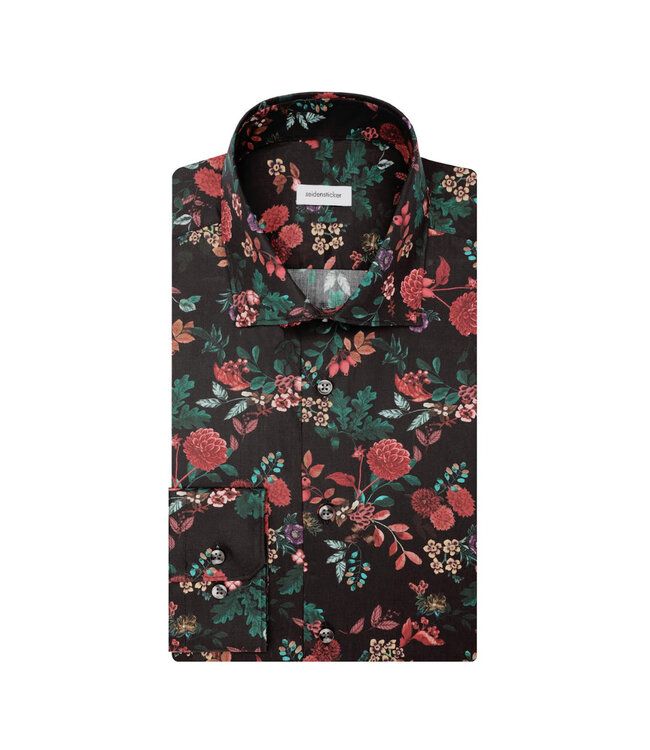 Slim Fit Dark Grey Floral Shirt