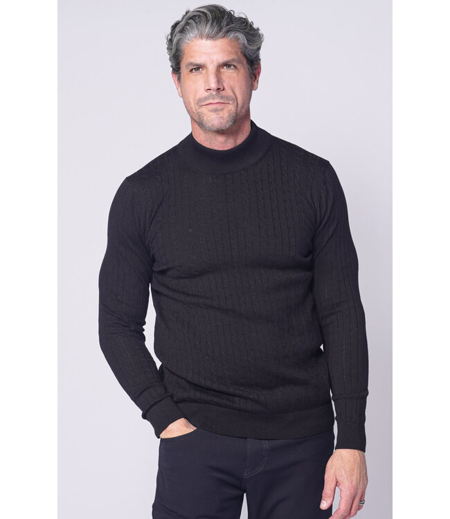 Black  Cable Mock Neck
