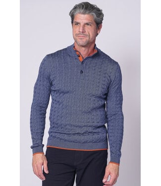 7 DOWNIE Indigo Cable Button Neck Sweater