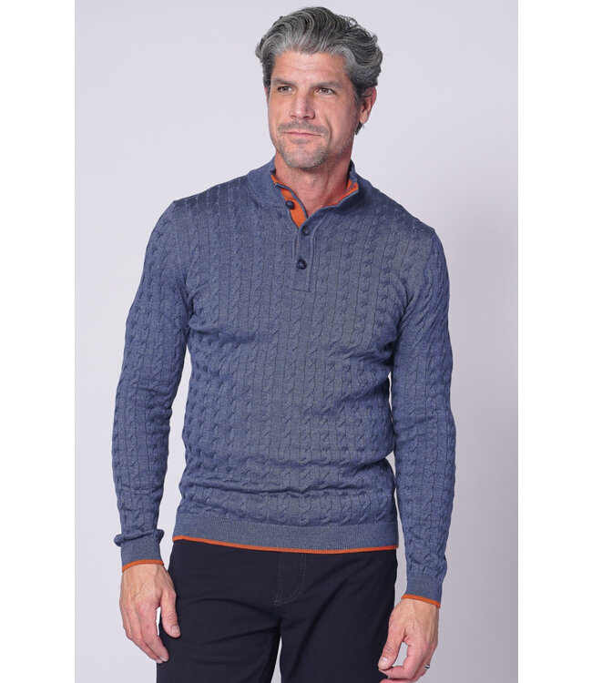 Indigo Cable Button Neck Sweater