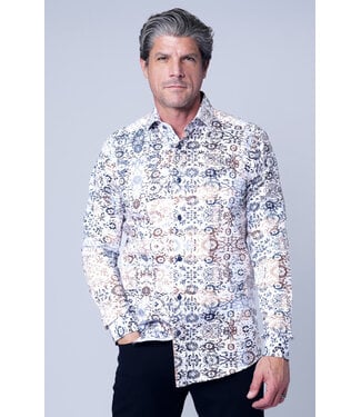 7 DOWNIE Modern Fit Ecru Print Shirt