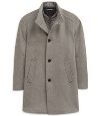 BUGATTI Grey Herringbone Overcoat