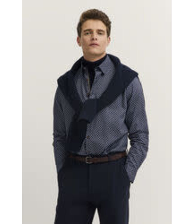 Modern Fit Navy Tan  Print Shirt