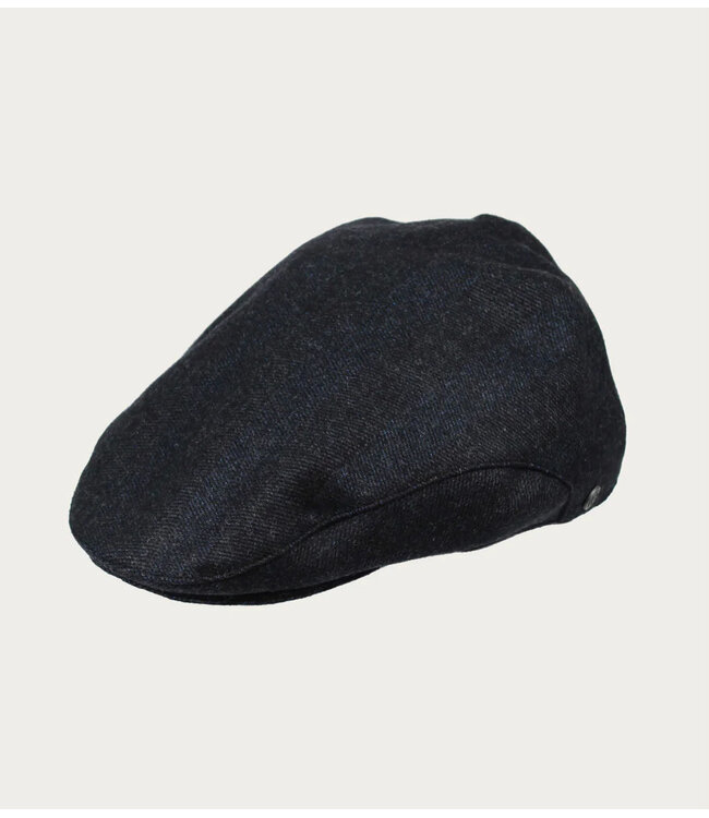 Navy Baker Herringbone Flat Cap