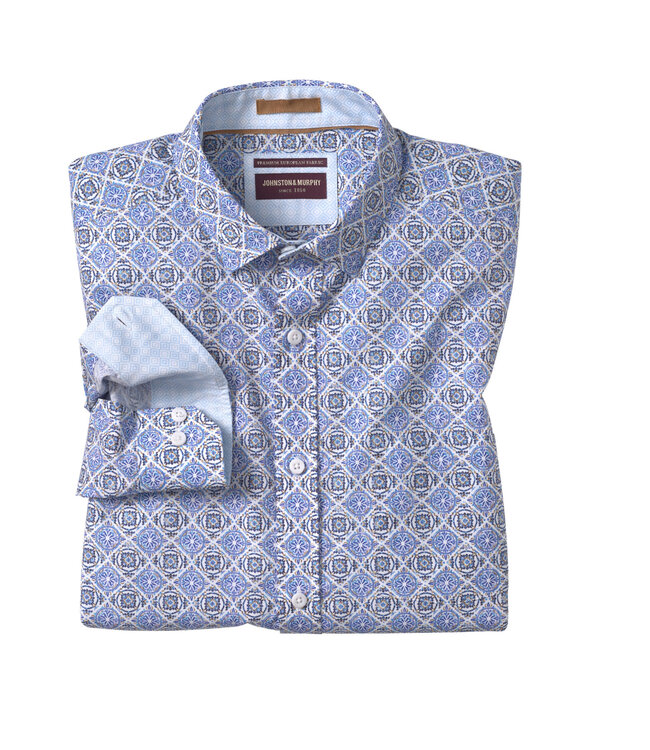 Classic White Blue Print Shirt