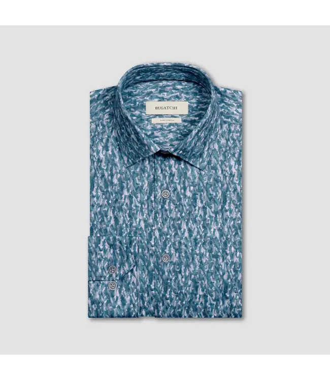 Modern Fit Teal Grey Print Shirt