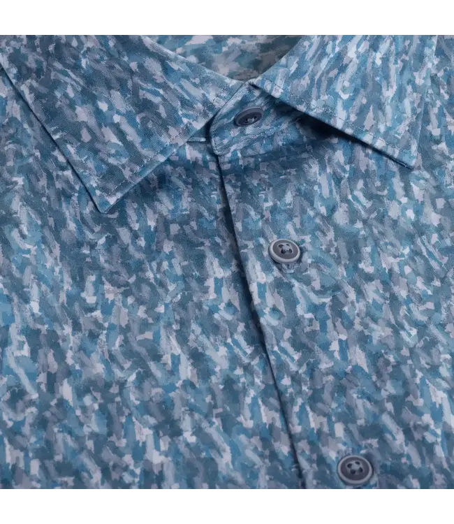 Modern Fit Teal Grey Print Shirt