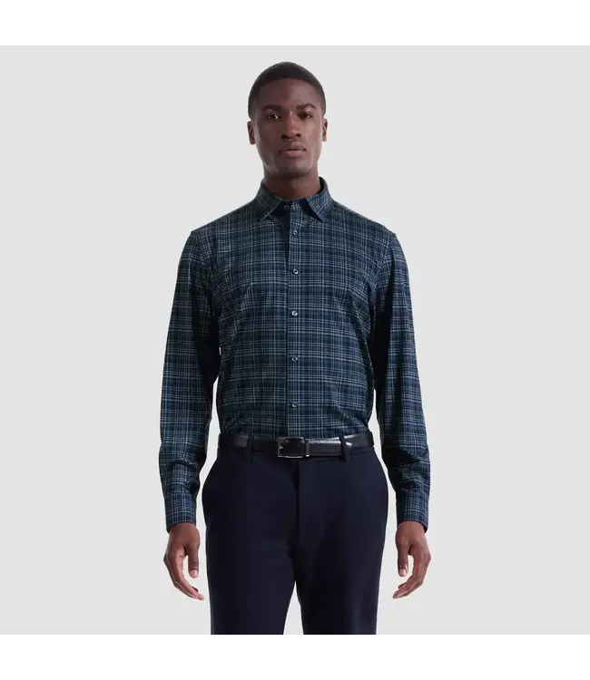 Modern Fit Navy Plaid Shirt