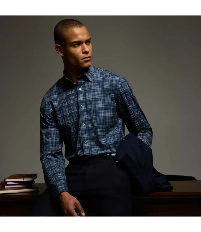 Modern Fit Navy Plaid Shirt