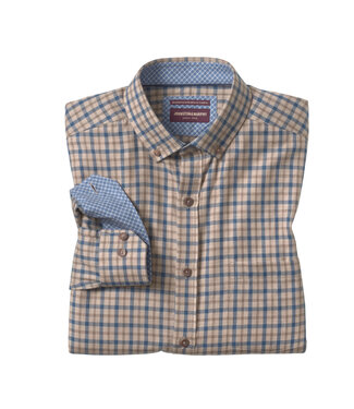 JOHNSTON & MURPHY Classic Fit Brown Navy Plaid Shirt