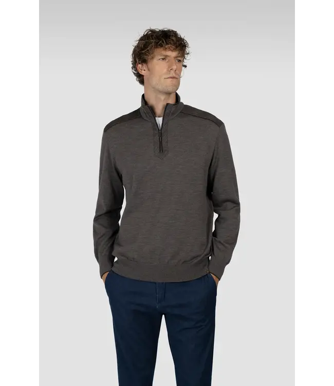 Mid Brown with Plaid Trim 1/4 Zip