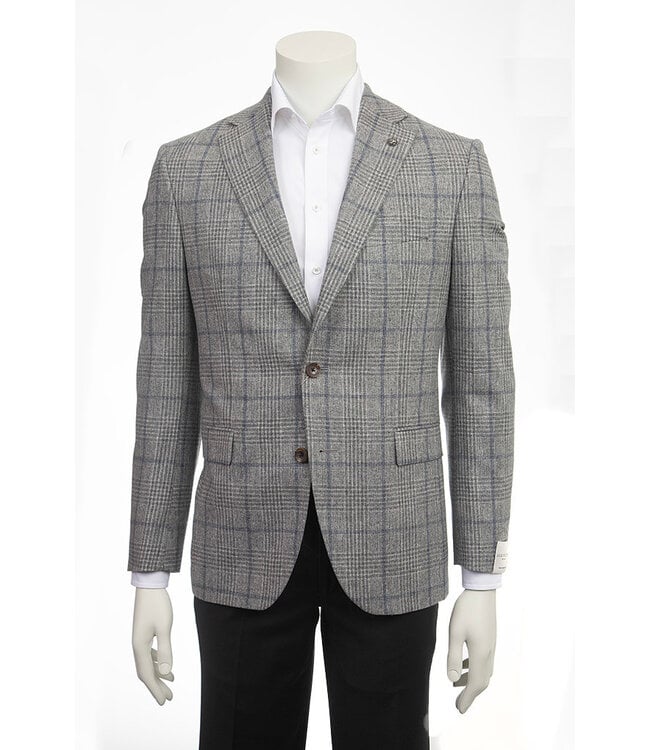 Modern Fit Grey Blue Plaid Sport Coat