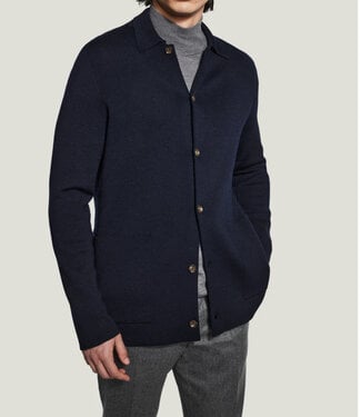 JACK VICTOR Navy Milano Full Button Sweater