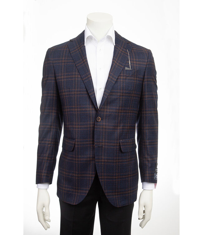 Modern Fit Navy Brown Plaid Sport Coat