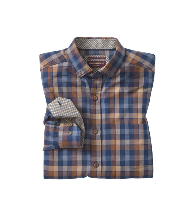 Classic Fit Navy Brown Plaid Shirt