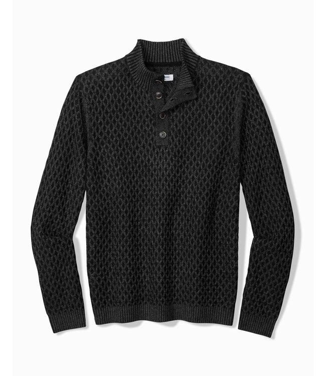 Black Cable Knit Button Neck