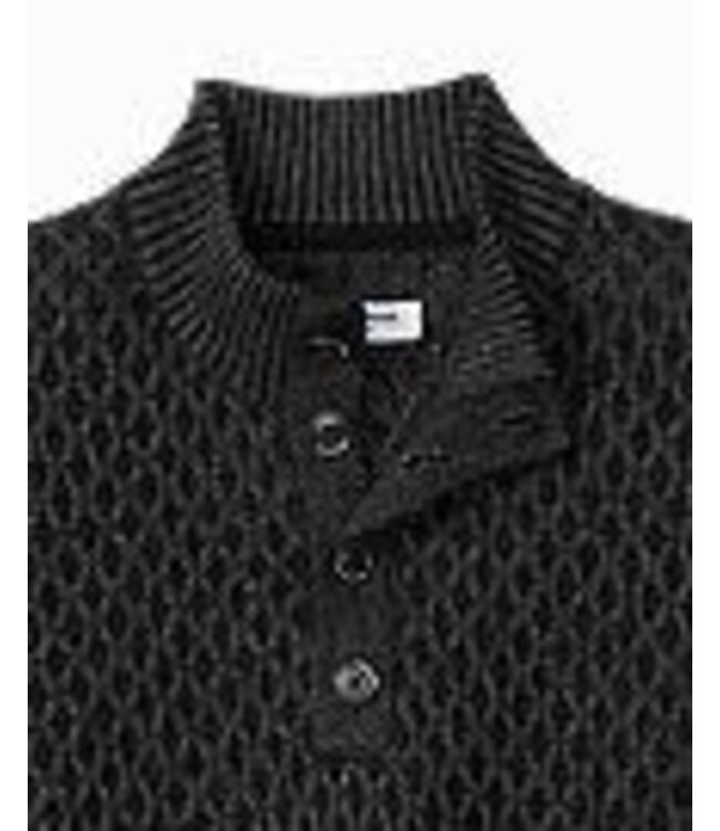 Black Cable Knit Button Neck