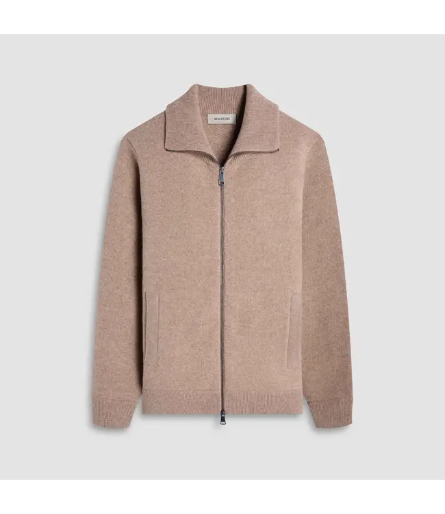 Cobblestone Tan Herringbone Full Zip Sweater