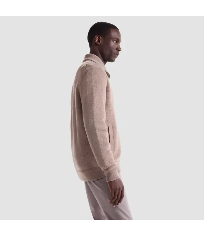 Cobblestone Tan Herringbone Full Zip Sweater