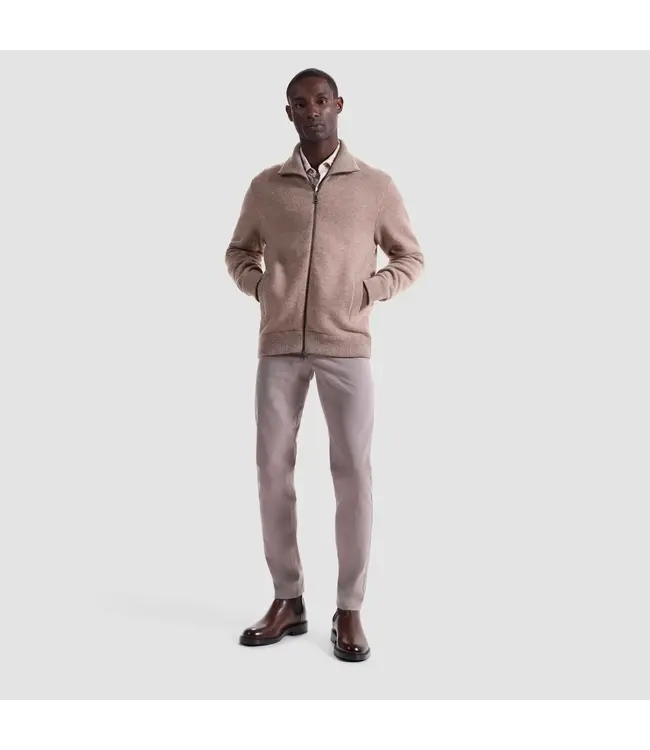 Cobblestone Tan Herringbone Full Zip Sweater