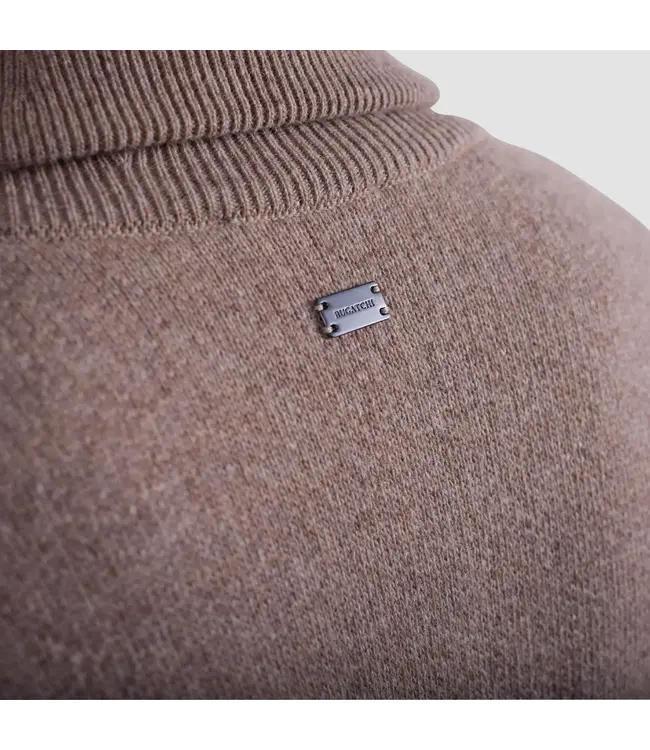 Cobblestone Tan Herringbone Full Zip Sweater