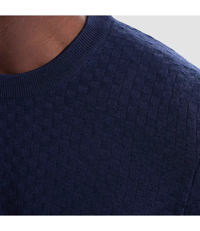 Navy Basketweave Crew Neck Sweater