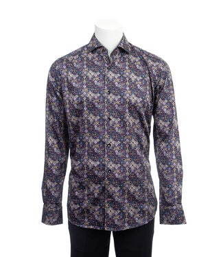 7 DOWNIE Modern Fit Navy Green Print Shirt