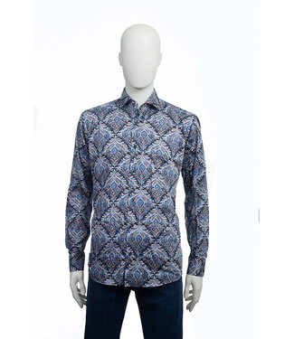 7 DOWNIE Modern Fit Tan Blue Print Shirt