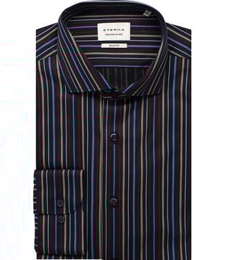 ETERNA Slim Fit Navy Striped Shirt