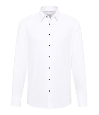 ETERNA Slim Fit White with Navy Button Shirt