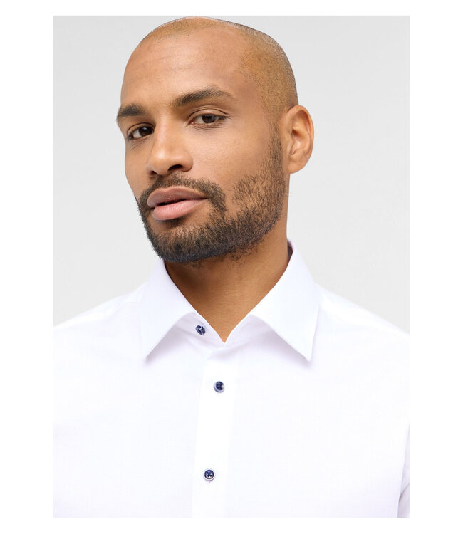 Slim Fit White with Navy Button Shirt