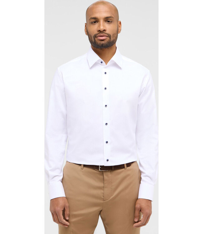 Slim Fit White with Navy Button Shirt