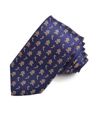 DION Navy Gingerbread Man Candy Cane Tie