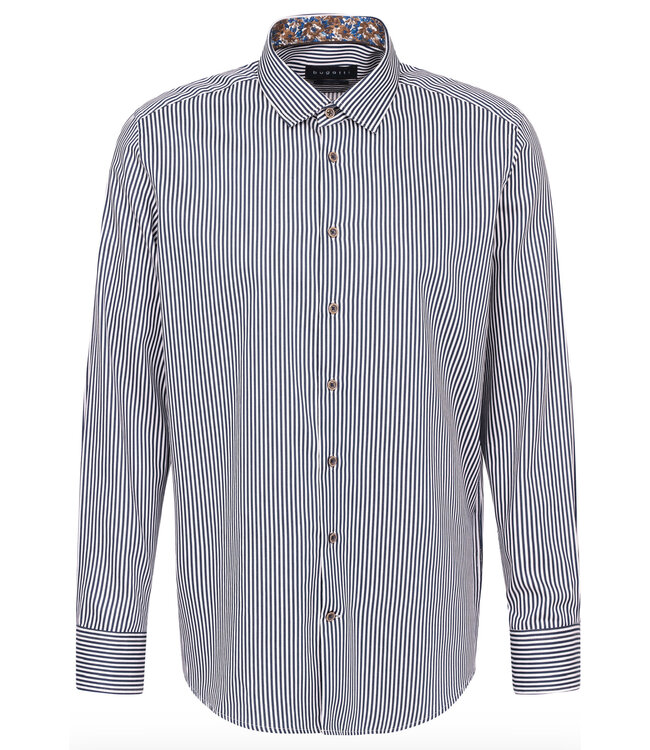 Modern Fit White Navy Stripe Shirt