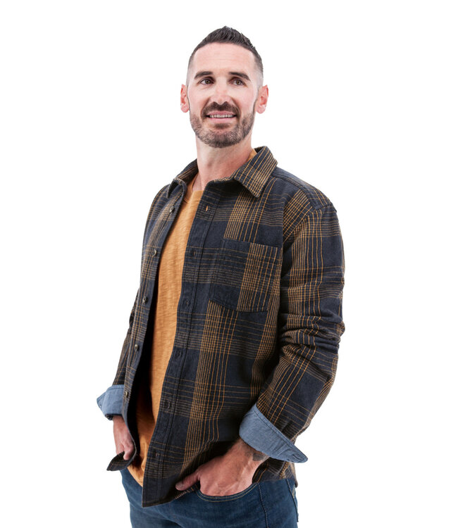 Ombre Blue Tan Plaid Overshirt