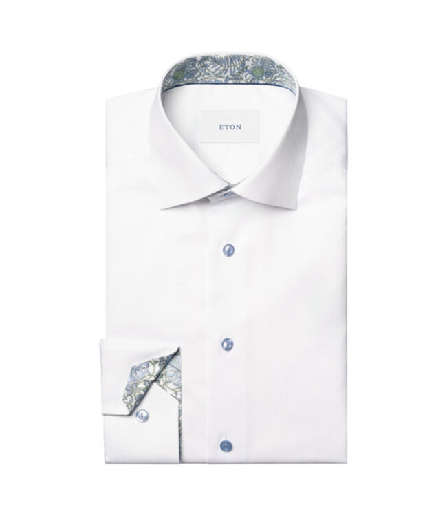 Slim Fit White with Floral Trim Shirt