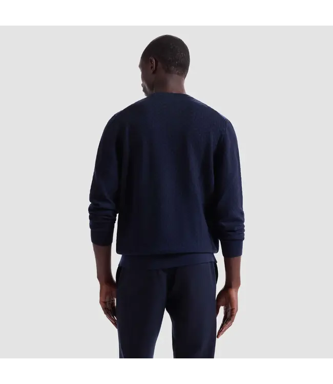 Navy Basketweave Crew Neck Sweater