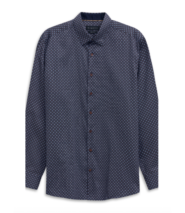 Modern Fit Navy Tan  Print Shirt