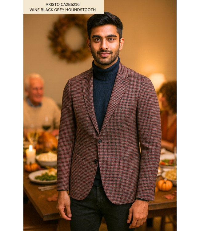 Aristo Modern Fit  Red, Black, Grey Houndstooth Sport Coat