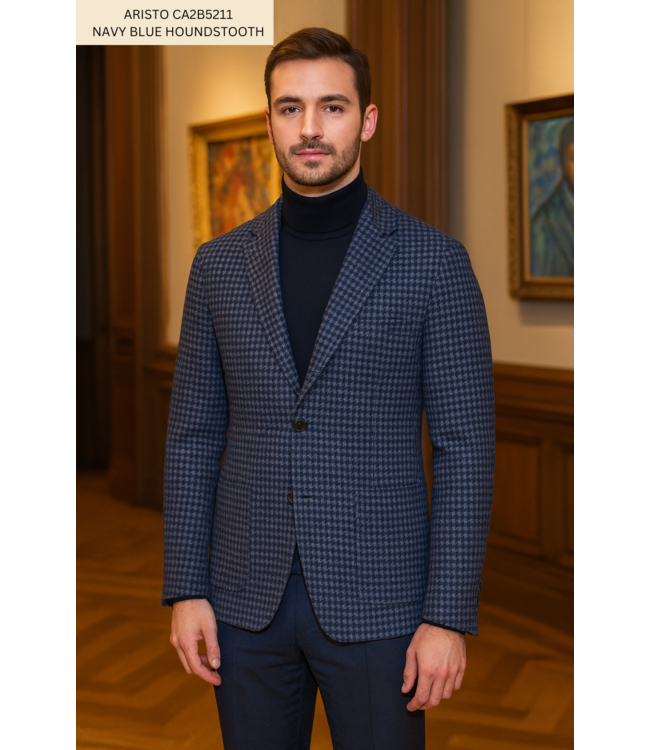 Modern Fit Navy Houndstooth Sport Coat
