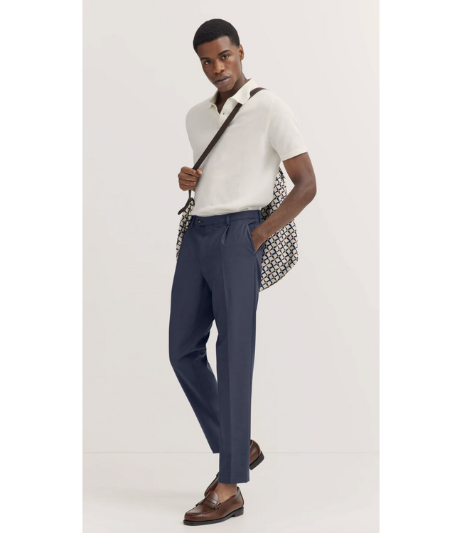 Slim Fit Mid Blue Pleated Pants