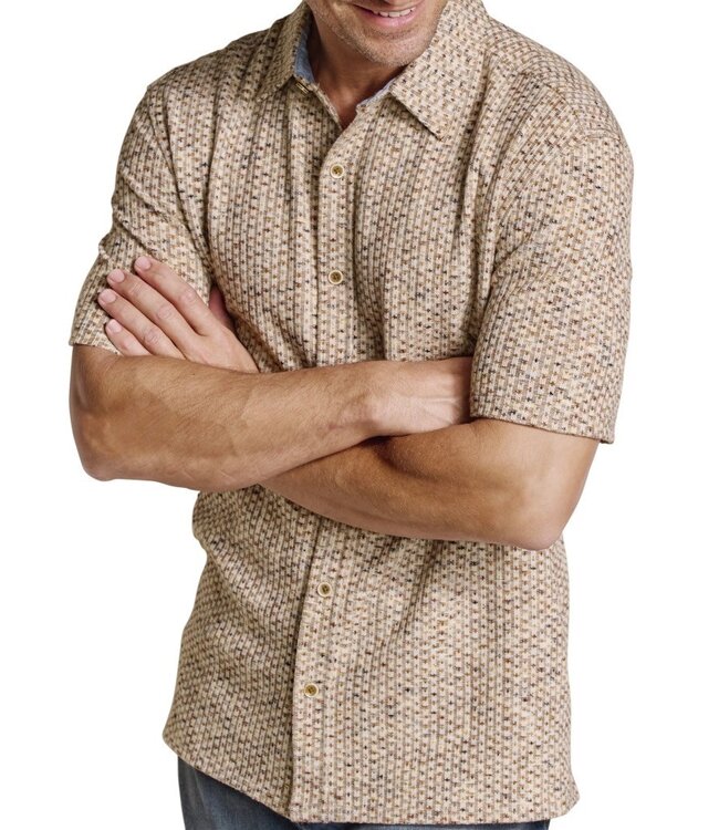 Classic Fit Ivory Brown Knit Shirt