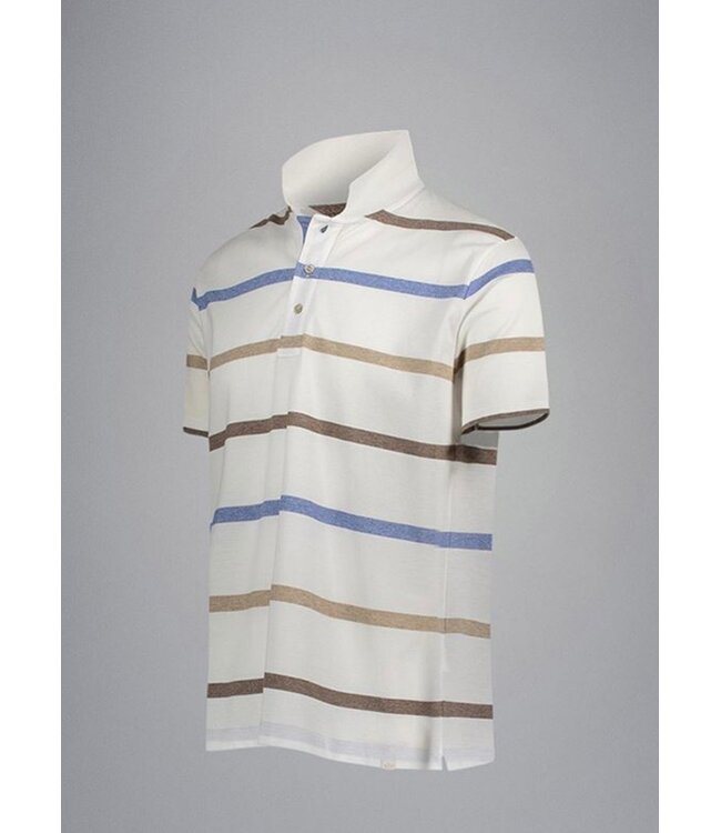 White Blue Tan Striped Polo
