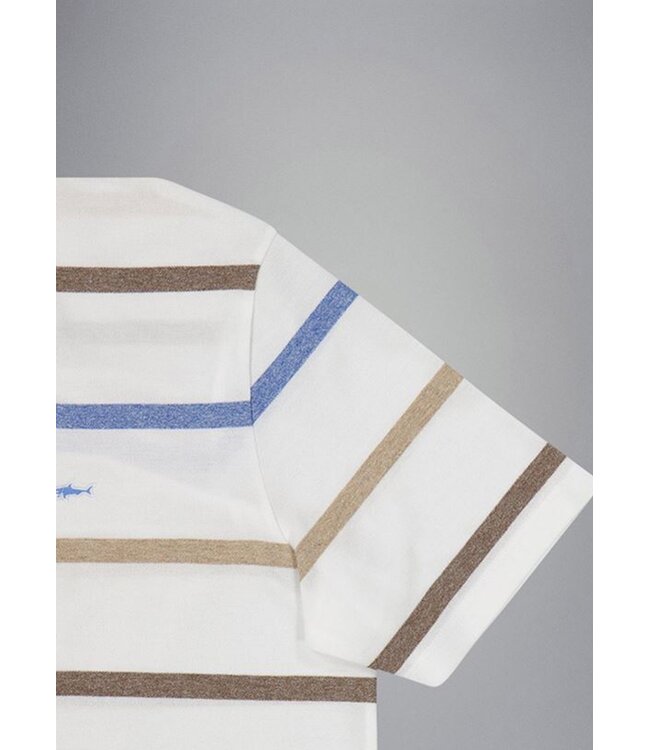 White Blue Tan Striped Polo