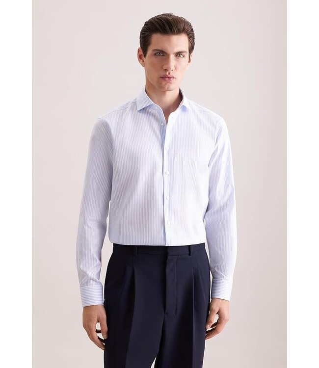 Modern Fit Mid Blue Striped Dress Shirt