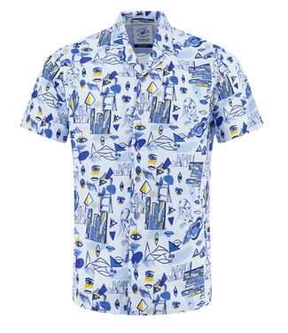 A FISH NAMED FRED Modern Fit Cobalt Cubist Shirt