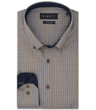 BUGATTI Modern Fit Tan Blue Print Shirt
