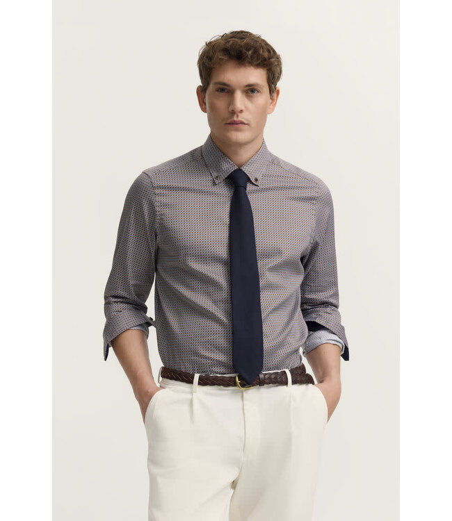 Modern Fit Tan Blue Print Shirt